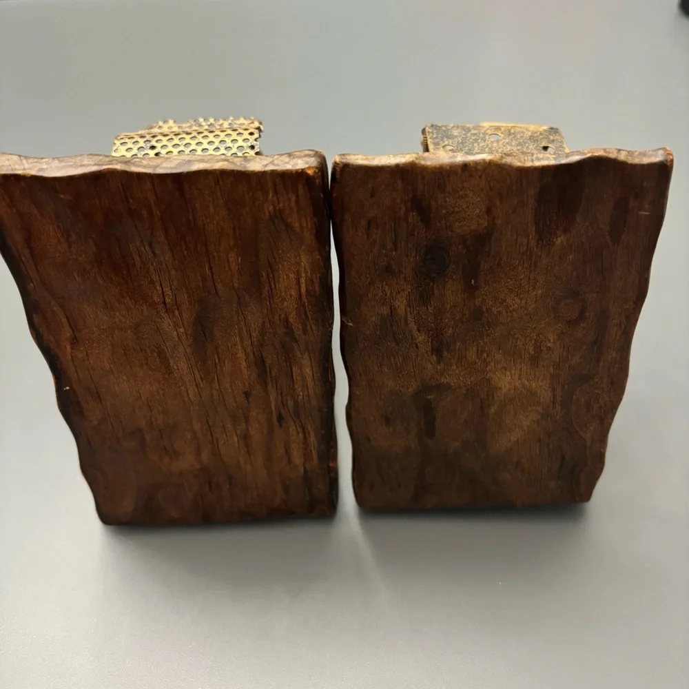 VTG Bookends Metal Brass? Car Sculptures on Wood MCM Rustic Steampunk Brutalist
